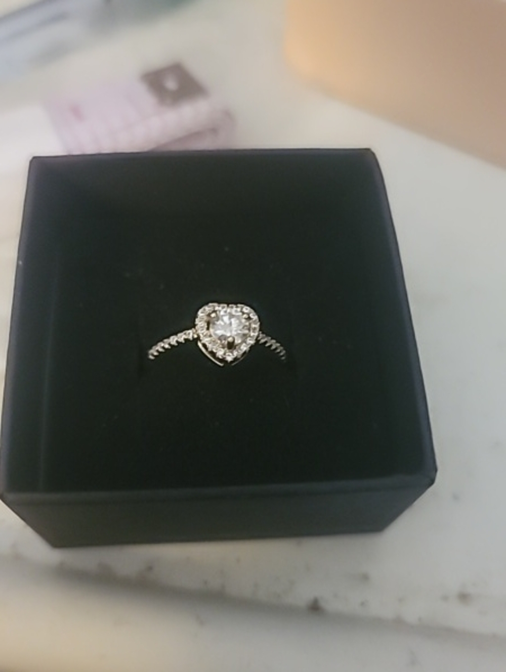 Heart Halo Ring with Clear Center Stone in Gold- Moissinite